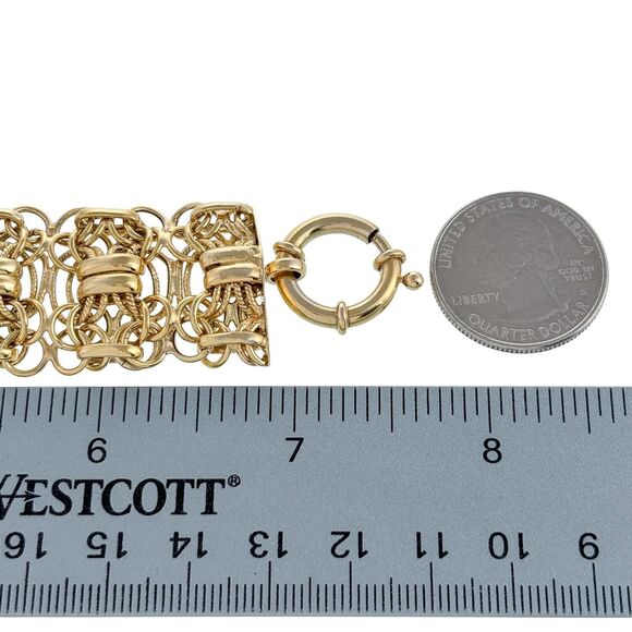 Vintage OT Turkey Sterling Silver Gold Plated Circle Cluster Chain Bracelet 7.5" - Picture 6 of 6